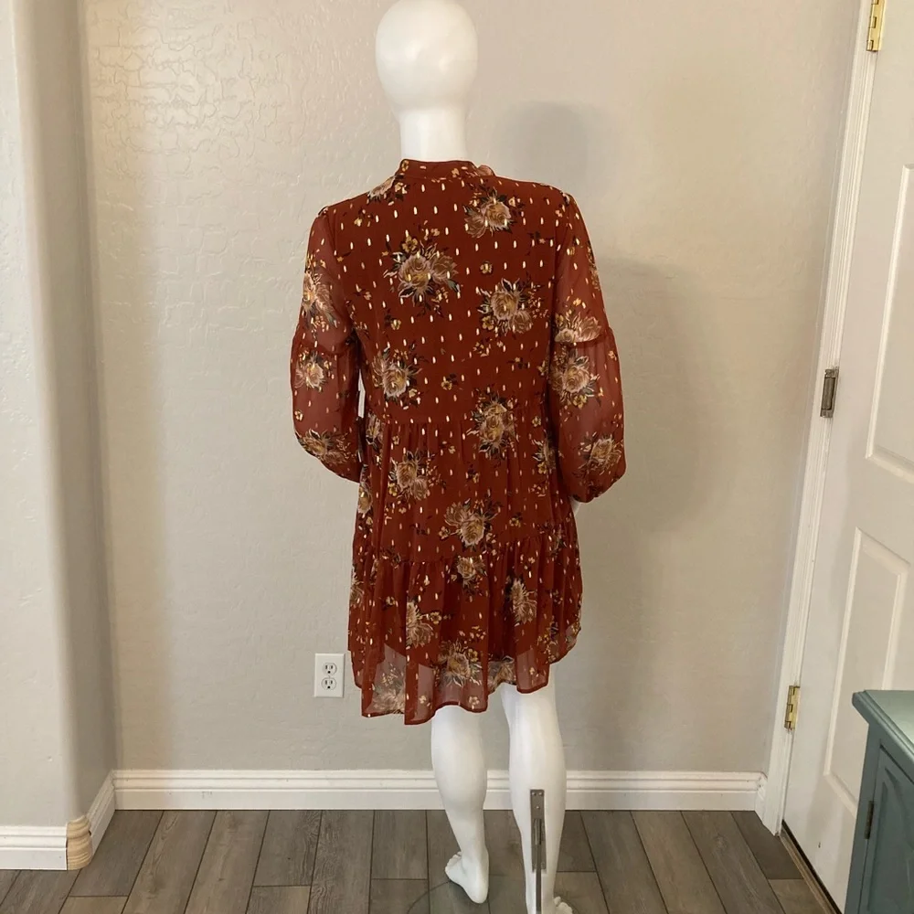 Luxology Rust Floral Baby Doll Dress S_15
